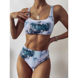 Women Swimsuit Ladies Sexy Fashion Green Color Matching Tie-dye Bandeau Bandage Bikini Set Push-Up Swimwear Beachwear