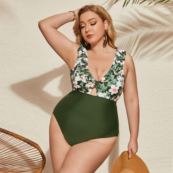 Plus Size One Piece Floral Print Bikini Fat Woman Swimsuit