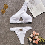 In-X One shoulder bikini 2019 Buckle high cut swimsuit Sexy thong bikini Hollow out bathing suit White push up swimwear women