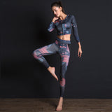 Sport Suit Print Fitness Suit Leggings Breathable Yoga Set 2 Piece Zipper Sportswear T-shirt Sport Pants Tracksuit For Women