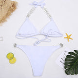 Women Crystal Bikini Set Push-Up Padded Bra Swimwear Sexy Two Pieces Bandage Swimsuit Summer Bathing Beachwear Backless Suit