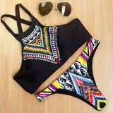 Women Bikinis High Neck Push Up Bikini Set Geometry Black Swimwear