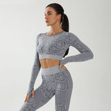 Two Piece Snake Pattern Beautiful Back Buttocks Cropped Trousers Sweat Absorbent Open Back Sports Bra Women's Yoga Suit