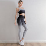 Sexy Tight Sports Running Fitness Nylon Quick Drying Vest Trousers Gradient Yoga Suit