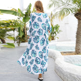 Quick drying banana leaf print sexy cardigan beach long skirt bikini blouse swimsuit sun protection shirt