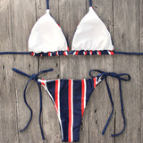 Women Push-up Low Waist Striped Bikini Set Padded Bandage Swimsuit Swimwear Beachwear