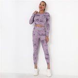 Tie Dye Yoga Suits 2 Pcs Long Sleeve Shirts+High Waist Leggings Sexy Nylon Gym Suits Breathable Tracksuit Colorful Sports Suits