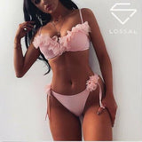 Women's Sexy Bikini Set Two-Pieces Ruffles Push Up Padded Summer Bra Thong Bandage Swimsuit Swimwear Bathing Suit Beachwear