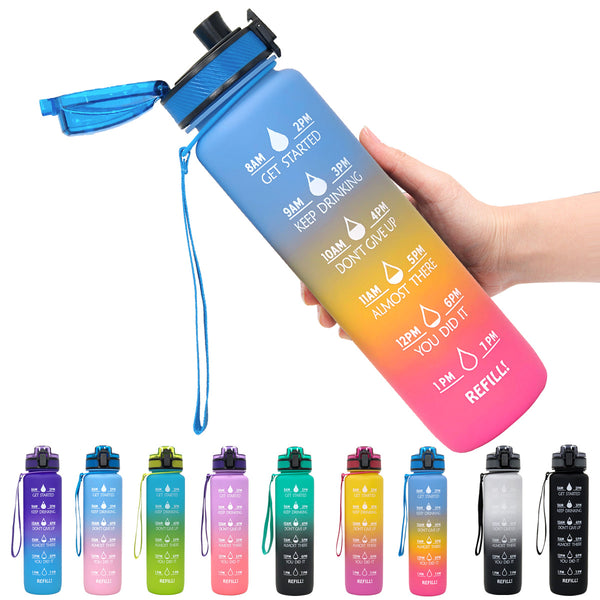 Tritan Water Bottle Sports Frosted Gradient Color Bounce Cover Water Bottle Space Cup Travel Water Cup 1L