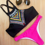 Women Bikinis High Neck Push Up Bikini Set Geometry Black Swimwear