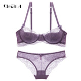 Fashion Young Girl Bra Set Plus Size D E Cup Thin Cotton Underwear Set Women Sexy Brassiere Pink Lace Bras Push Up Embroidery