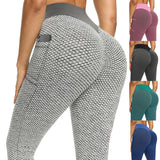 Anti Cellulite Pocket Leggings Women Push Up Honeycomb Butt Lift Booty Tights Sexy Workout Fitness Yoga High Waist Ruched Pants