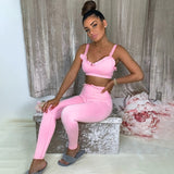 2021 Autumn Girl Ruffle Crop Tank Outfits Women Loungewear 2 Piece Set Sexy Pajamas Fitness Yoga Leggings Tracksuits Vamos Todos