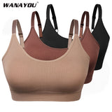 WANAYOU Breathable Padded Sport Bras, Women Wirefree Adjustable Fitness Top Sport Brassiere, Push Up Seamless Running Yoga Bras