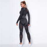 Hollow Mesh Gym Sets for Women 2 Piece High Waist Yoga Leggings +Cropped Top Seamless Yoga Sets Tracksuit Gym Clothes Suits New