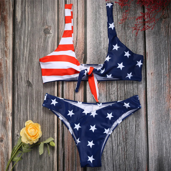 New 2020 Bikini Flag of USA American Sexy Brazilian Bikini Set Swimsuit Woman Swim Wear Beachwear Tie Knot Front Lady Swimsuit