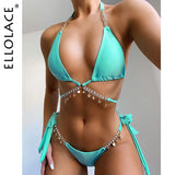 Ellolace Diamond Bikini Crystal Swimwear Metal Chain Women's Swimsuit Bathing Suit 2020 Aristocratic Bikini Push Up Bikinis