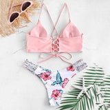 #Z3 Summer Swimwear Women Cut Flower Two Piece Biquini Bikini Push up Cross Bandage Swimsuit Bikini Set Maillot De Bain Femme