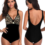 SGCHUA Leopard Swimwear One Piece Plus Size 5XL Women's Swimsuits Mermaid Backless Beach Bathing Suit Big Chest Bather Bodysuit