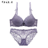 Super Gather Purple Bras Women Underwear Set Cotton Brassiere Thick Push Up Bra Set Embroidery Lace Lingerie Sets Sexy