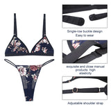 New Fashion Printing Lace Brelette Floral Women Bra and Panties Set Comfortable Femme Bra Sets Back Closure Ladies Underwear Set