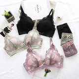 Sexy Mousse gathered thin lace wireless Girl underwear set feminine transparent bow bra summer bras