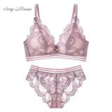 Sexy Mousse gathered thin lace wireless Girl underwear set feminine transparent bow bra summer bras