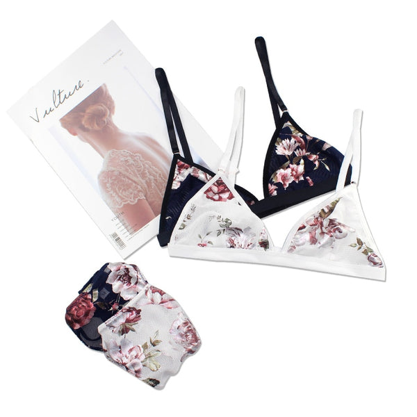 New Fashion Printing Lace Brelette Floral Women Bra and Panties Set Comfortable Femme Bra Sets Back Closure Ladies Underwear Set