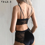 Embroidery Lingerie Black Velvet Women Bra Set Lace Brassiere Sexy Underwear Set Cotton Wire Free Bra Panties Sets High Waist