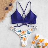 #Z3 Summer Swimwear Women Cut Flower Two Piece Biquini Bikini Push up Cross Bandage Swimsuit Bikini Set Maillot De Bain Femme