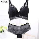 New Super Gather Blue Bras Women Lingerie Sets Embroidery Lace Sexy Underwear Set Cotton Thick Brassiere Deep V Push-Up Bra Set