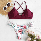 #Z3 Summer Swimwear Women Cut Flower Two Piece Biquini Bikini Push up Cross Bandage Swimsuit Bikini Set Maillot De Bain Femme