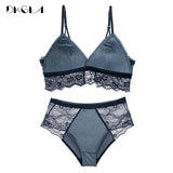 Embroidery Lingerie Black Velvet Women Bra Set Lace Brassiere Sexy Underwear Set Cotton Wire Free Bra Panties Sets High Waist