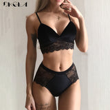 Embroidery Lingerie Black Velvet Women Bra Set Lace Brassiere Sexy Underwear Set Cotton Wire Free Bra Panties Sets High Waist