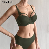 2020 New Hot Sexy Underwear Set Green Cotton Brassiere Push Up Bra Sets 3/4 Cup Black Women Lingerie Set Lace Bras Deep V Gather