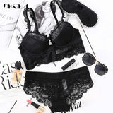 New Lace Lingerie Sets Plus Size 36 38 40 Ultrathin Sexy Underwear Set Women Cotton Comfortable Brassiere Black Push Up Bras