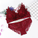 lingerie bra set wire free lenceria sexy bielizna damska komplety Cup AB lace top wine red lenceria lace underwear set