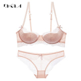 Fashion Young Girl Bra Set Plus Size D E Cup Thin Cotton Underwear Set Women Sexy Brassiere Pink Lace Bras Push Up Embroidery