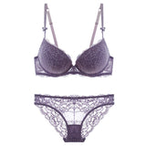 Fashion brand women underwear set cotton sexy bra and panty sets plus size purple lace lingerie set push up set 3/4 cup Padded