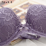 Super Gather Purple Bras Women Underwear Set Cotton Brassiere Thick Push Up Bra Set Embroidery Lace Lingerie Sets Sexy