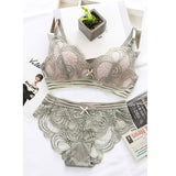 Sexy Mousse gathered thin lace wireless Girl underwear set feminine transparent bow bra summer bras