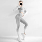 Gradient Sport Suit Woman Seamless Running Tracksuit Sportswear Gym Crop Top Yoga Pant Fitness Clothes Workout Leggings Yoga Set