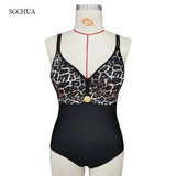 SGCHUA Leopard Swimwear One Piece Plus Size 5XL Women's Swimsuits Mermaid Backless Beach Bathing Suit Big Chest Bather Bodysuit