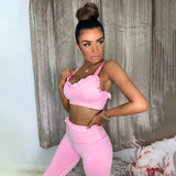 2021 Autumn Girl Ruffle Crop Tank Outfits Women Loungewear 2 Piece Set Sexy Pajamas Fitness Yoga Leggings Tracksuits Vamos Todos