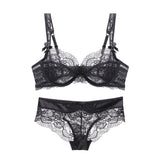 Purple Women Sexy Lingerie Transparent Bra and Panty Sets Plus Size Embroidery Push Up Lace Brassiere Female Underwear Set Black