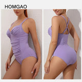 HOMGAO Push Up Women’s One Piece Swimsuit Sexy V Neck Solid Bodysuit Ribbed Monokini 2023 New Beach Bathing Suit Swimwear