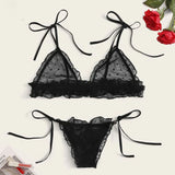 Sexy Bra Set Bandage Bikini Lingerie Women's Cute Dot Mesh Sheer Lingerie Set Underwear Three-Point Suit Sexy Lingerie