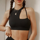 Asymmetrical Shoulder Strap Sports Bra Women Hollow Fitness Yoga Bra Gather Shockproof Running Underwear Workout Gym Tops