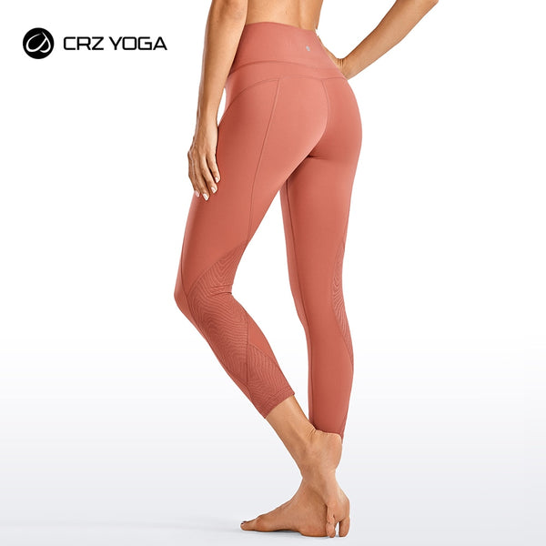 CRZ YOGA Naked Feeling Mesh Workout Leggings Yoga Pants - 21 Inches Yoga Capris Crop Mid Rise Leggings