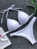 2023 Halter Bra Cup Bikini Sexy Swimsuit Female White Swimwear Women Push up Bikini set Brazilian Bathing Suit Bandeau Swim suit